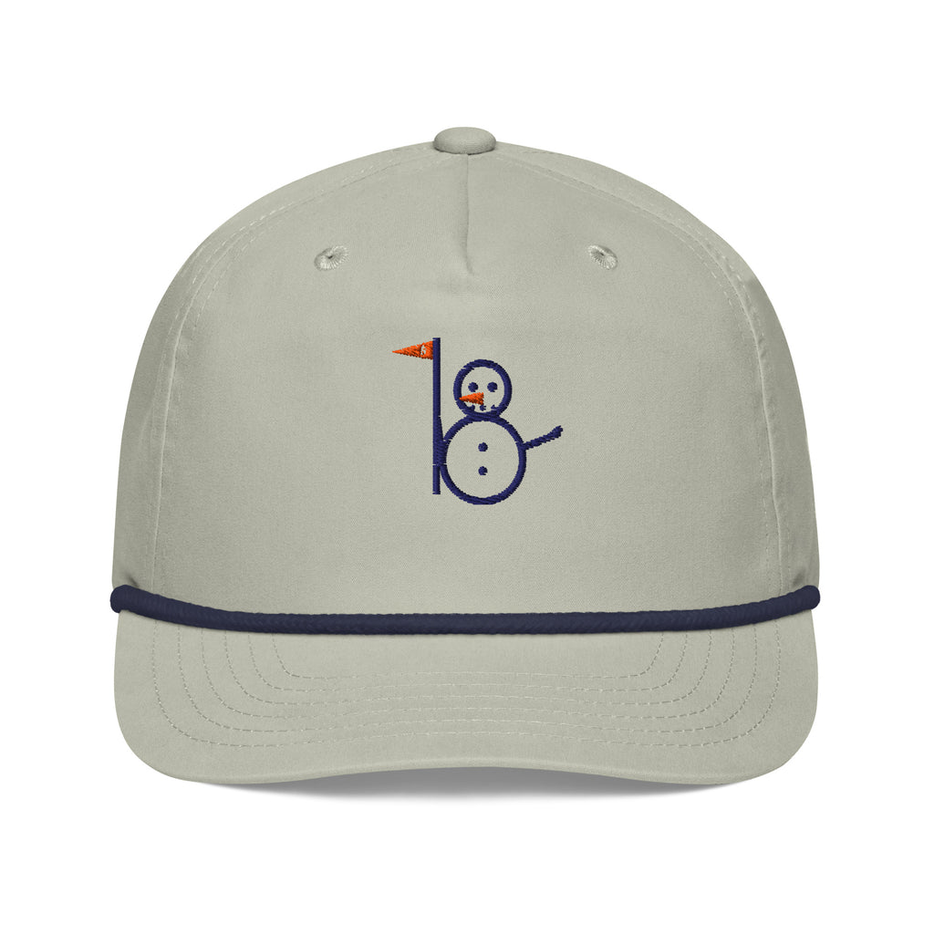 Light gray rope cap with embroidered snowman eight logo