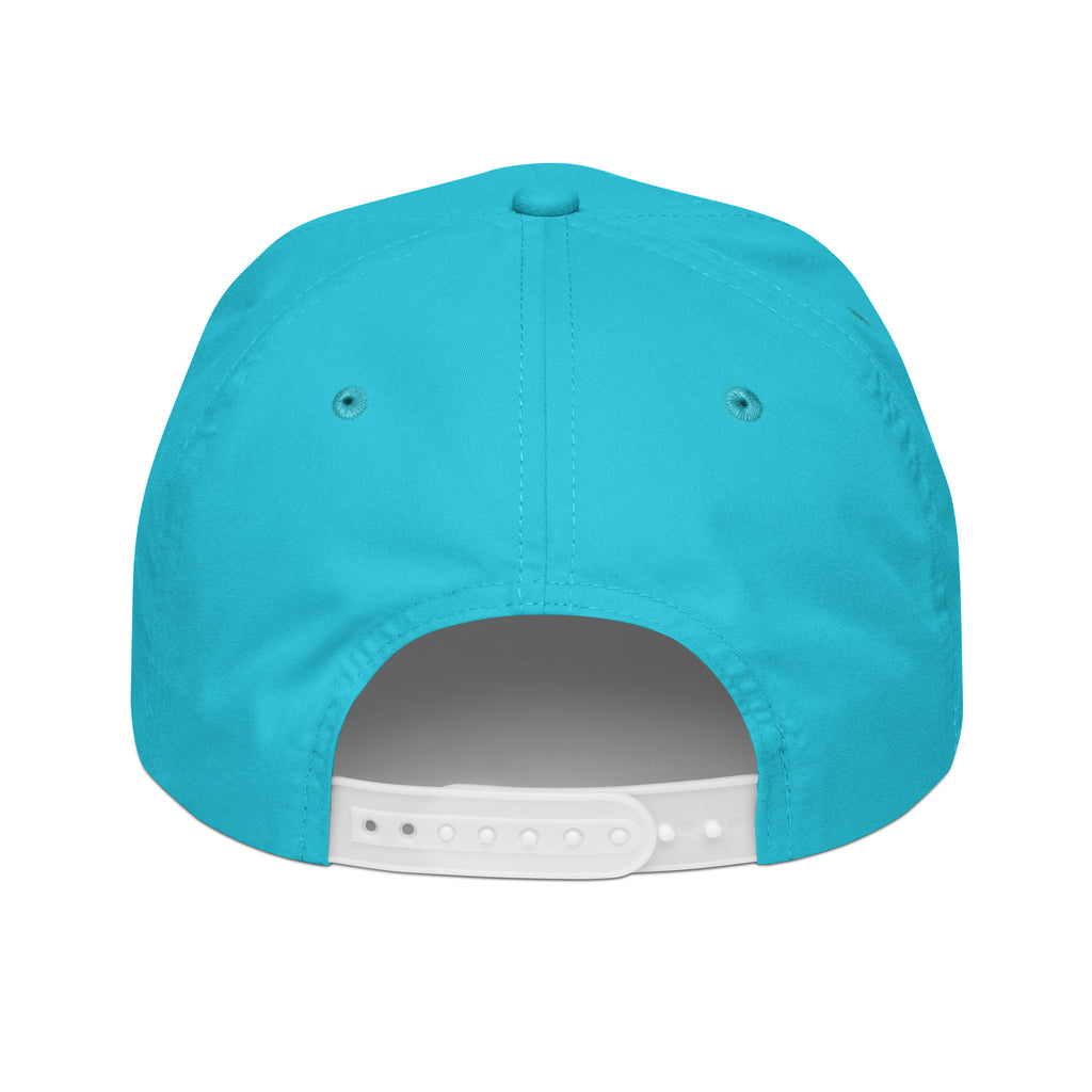 Aqua rope cap with embroidered snowman eight logo, back view