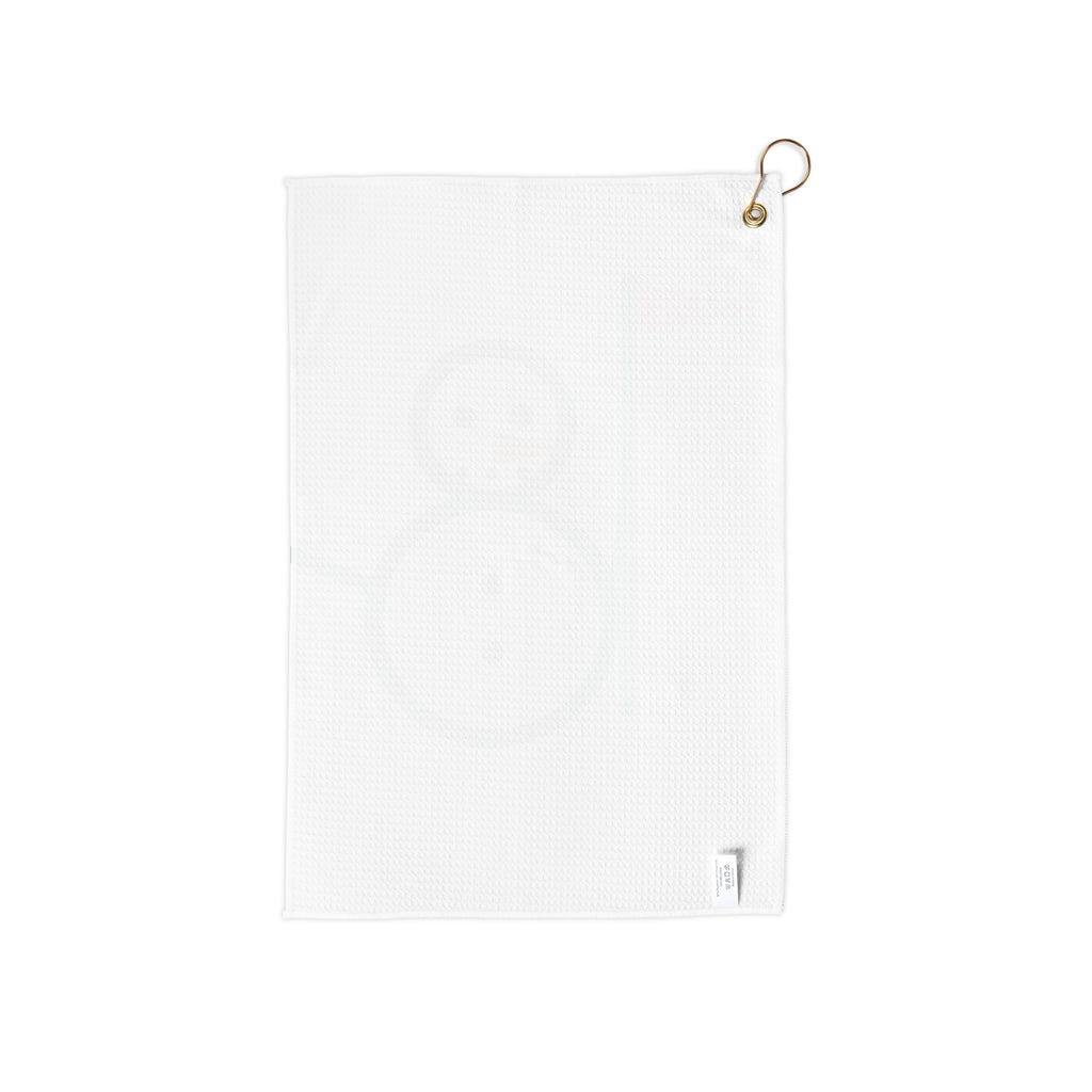 White waffle Snowman Golf towel with snowman eight graphic, grommet and bag clip, back