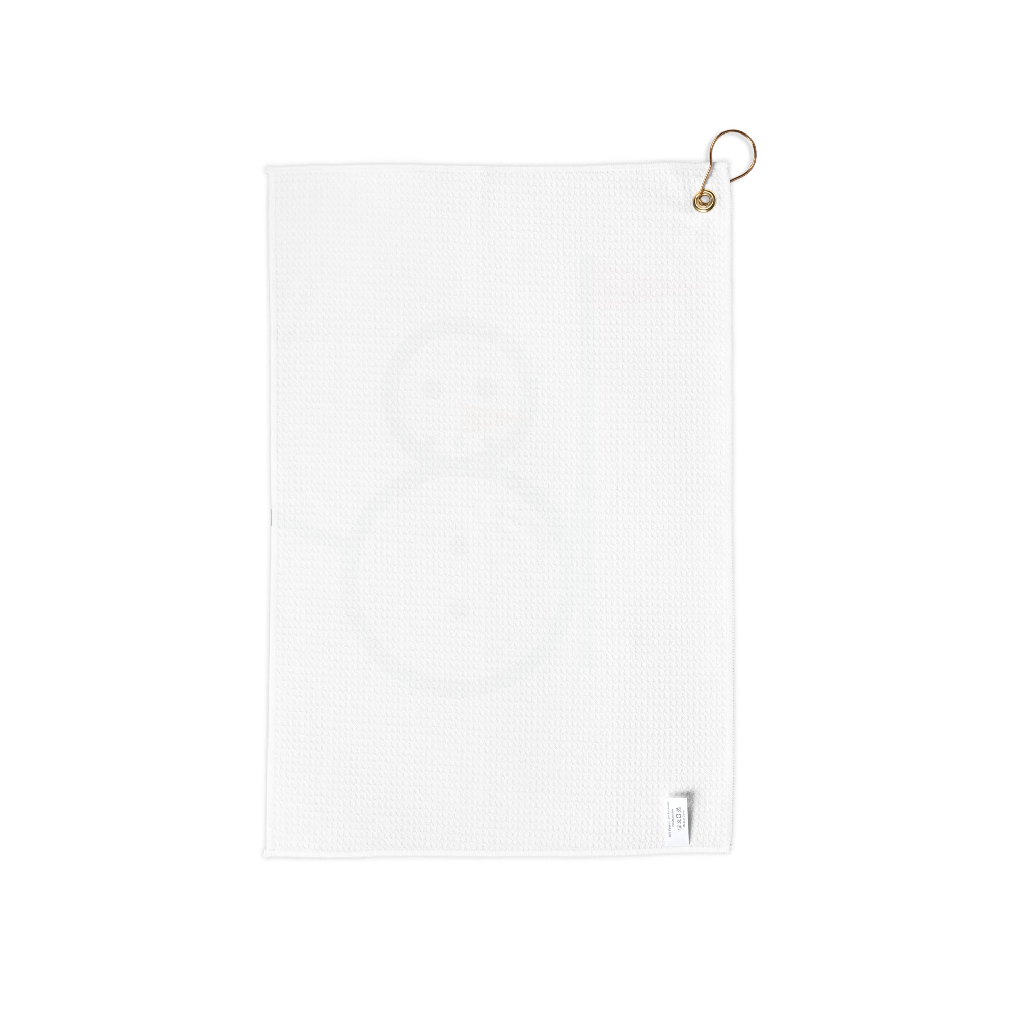 White waffle Snowman Golf towel with snowman eight graphic, grommet and bag clip, back