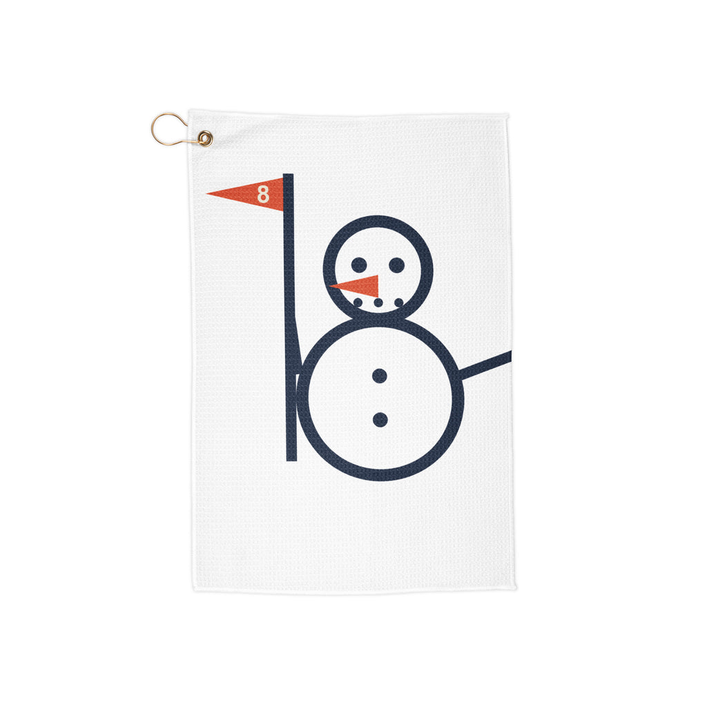 White waffle Snowman Golf towel with snowman eight graphic, grommet and bag clip