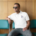 White Snowman Golf polo with embroidered snowman eight logo on the left chest