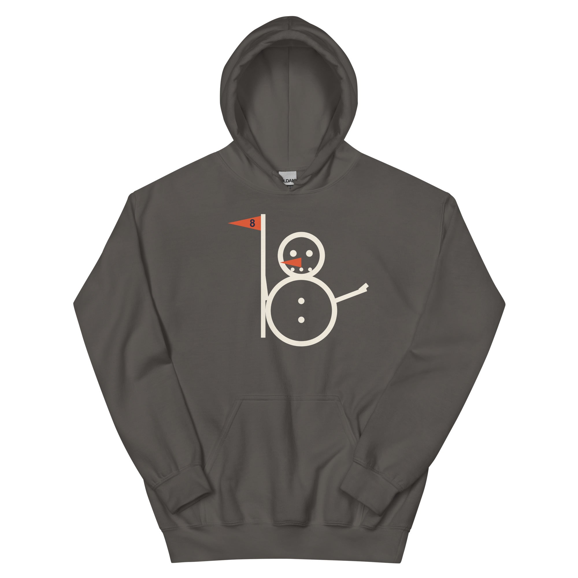 Navy Snowman Golf hoodie with full snowman and eight flag graphic
