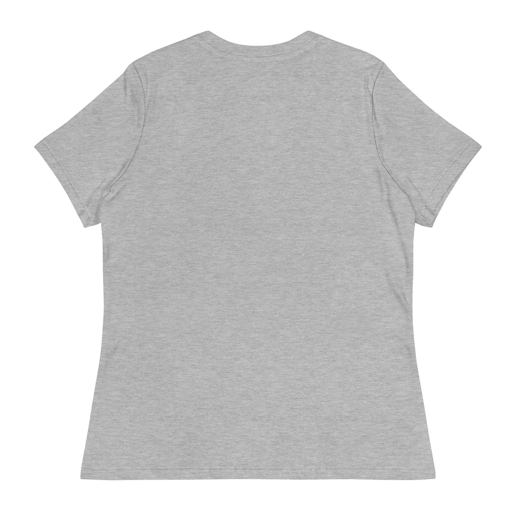 Athletic heather women's tee with the full Snowman Golf graphic, back view