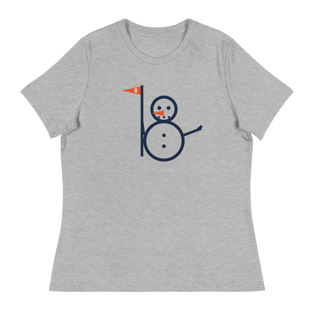 Athletic heather women's tee with the full Snowman Golf graphic