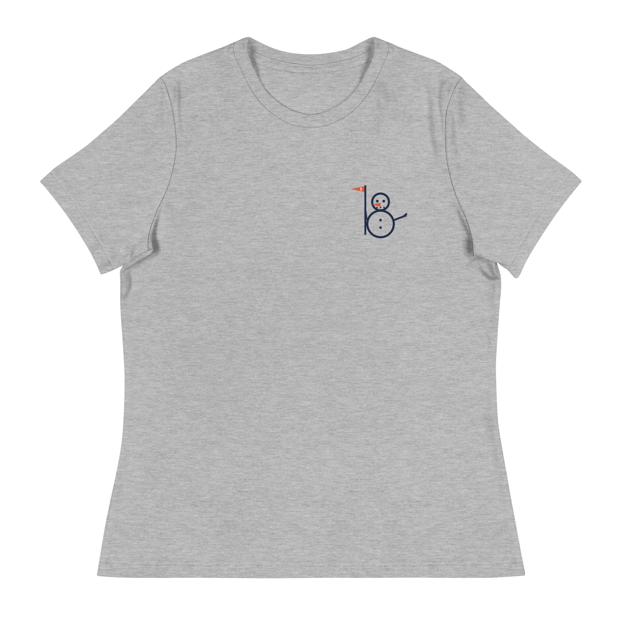 Athletic heather women's tee with the small Snowman Golf logo at the left chest