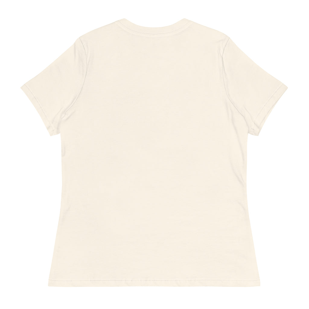 Natural women's tee with the full Snowman Golf graphic, back view