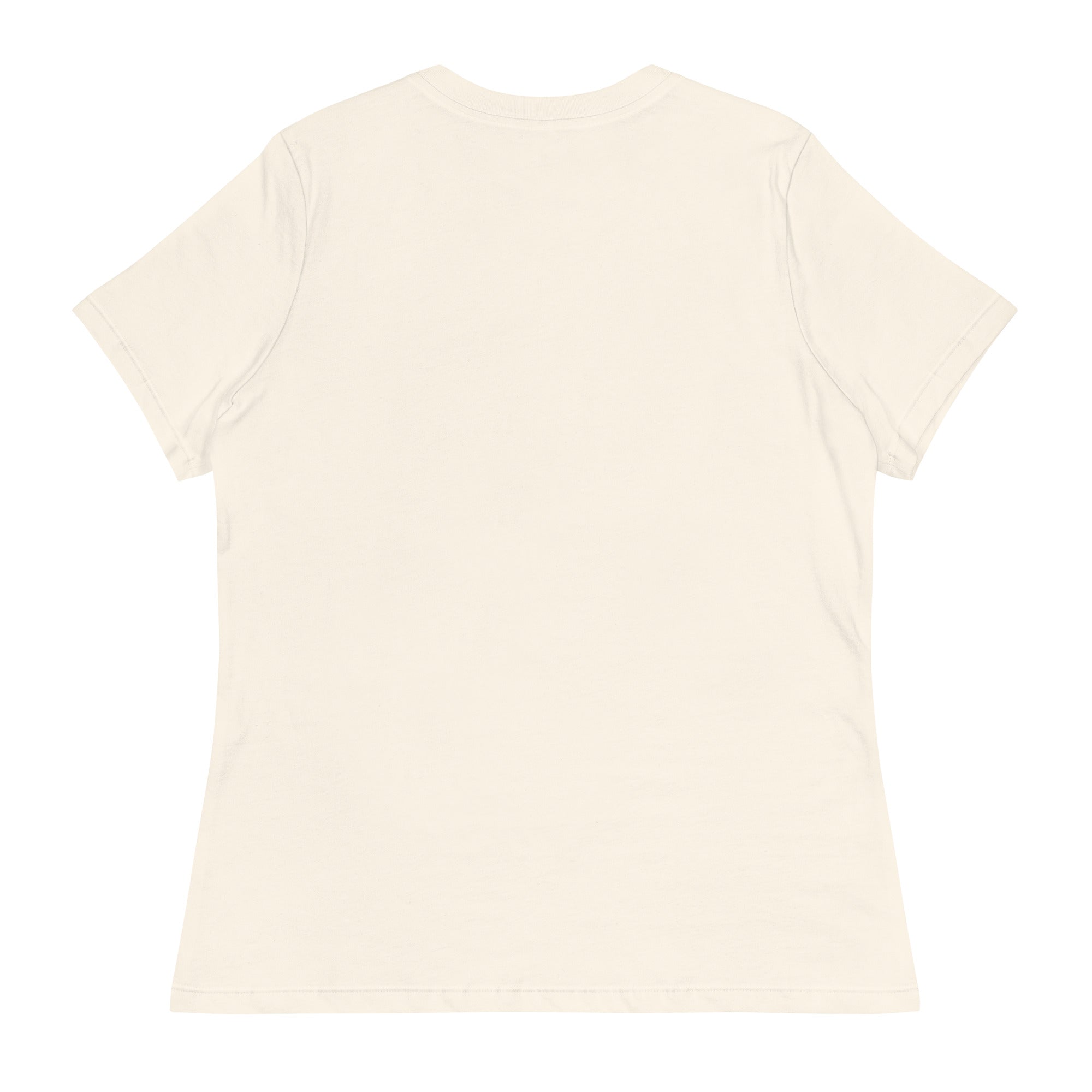 Natural women's tee with the full Snowman Golf graphic, back view
