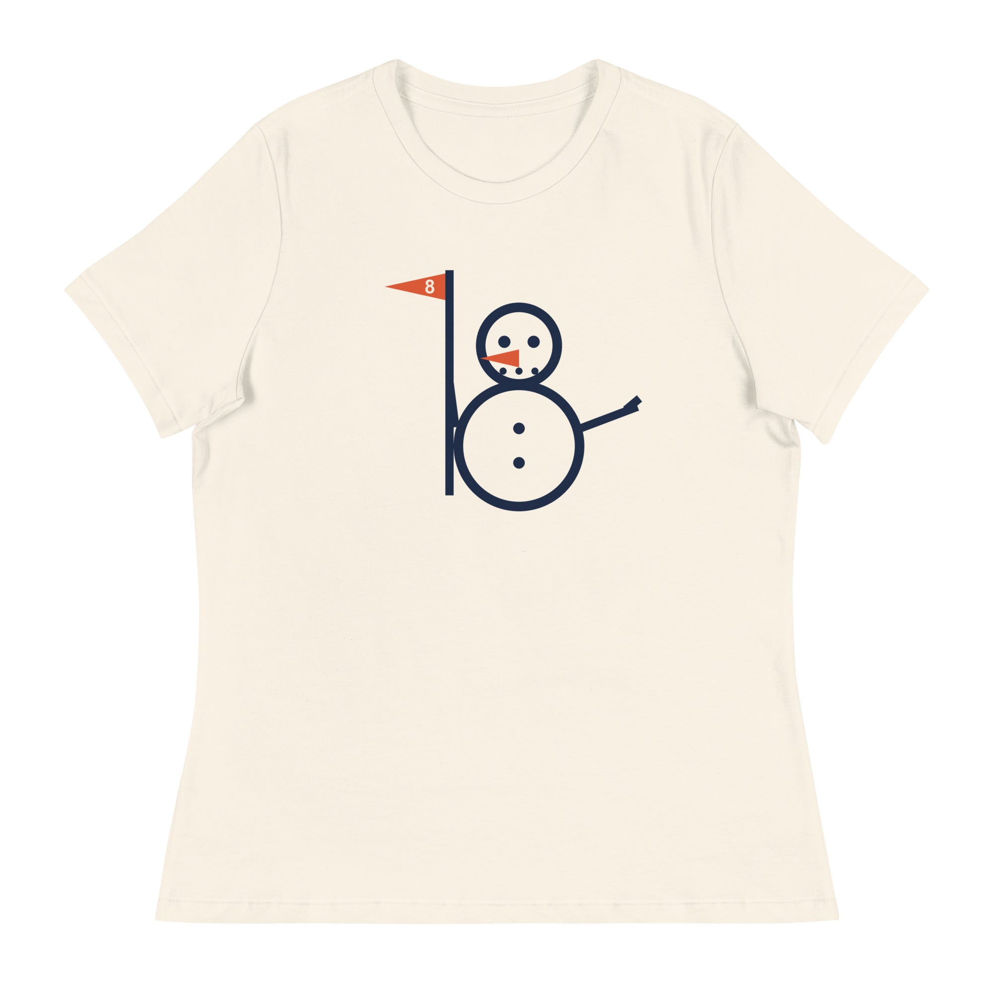 Natural women's tee with the full Snowman Golf graphic