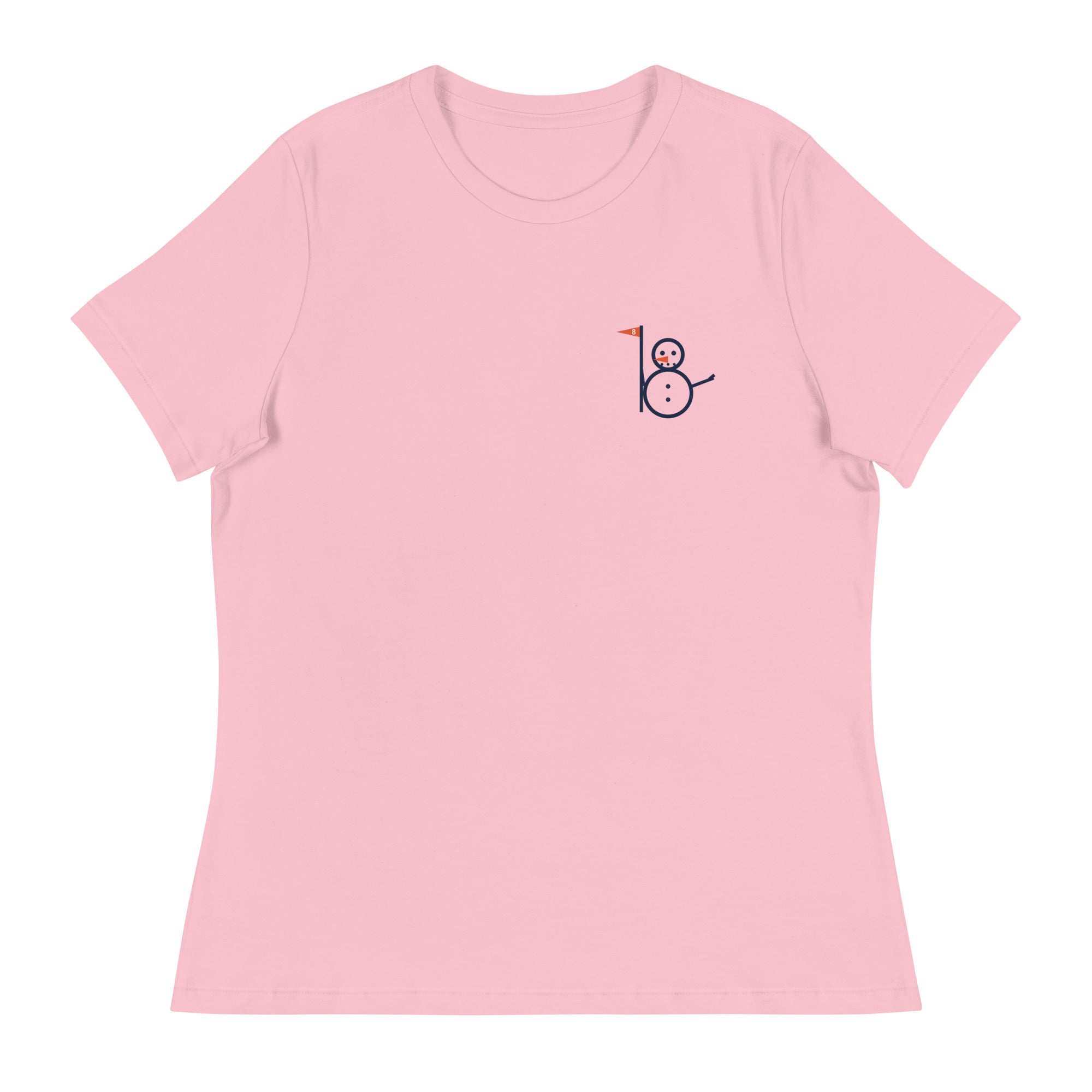 Pink women's tee with the small Snowman Golf logo at the left chest