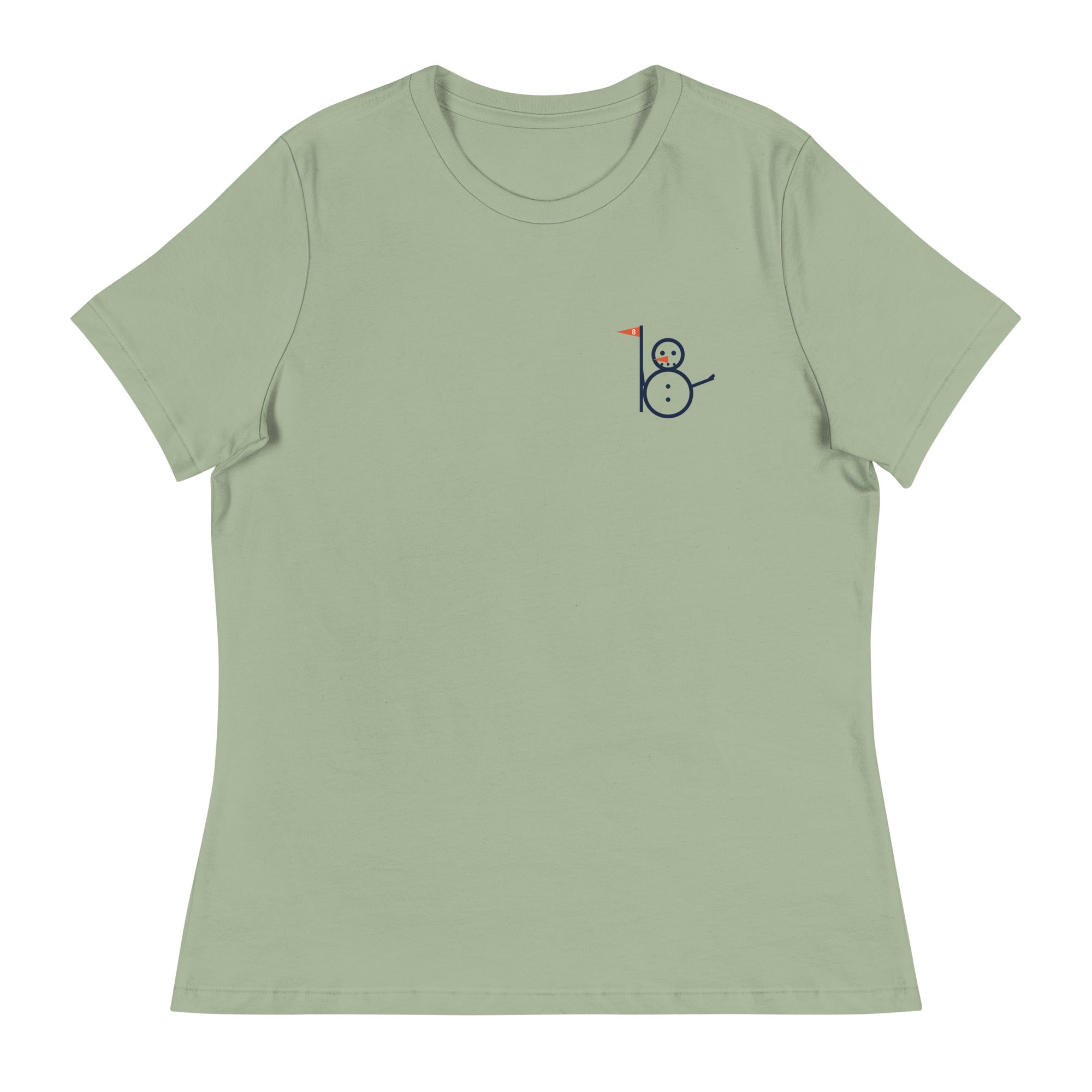 Sage women's tee with the small Snowman Golf logo at the left chest