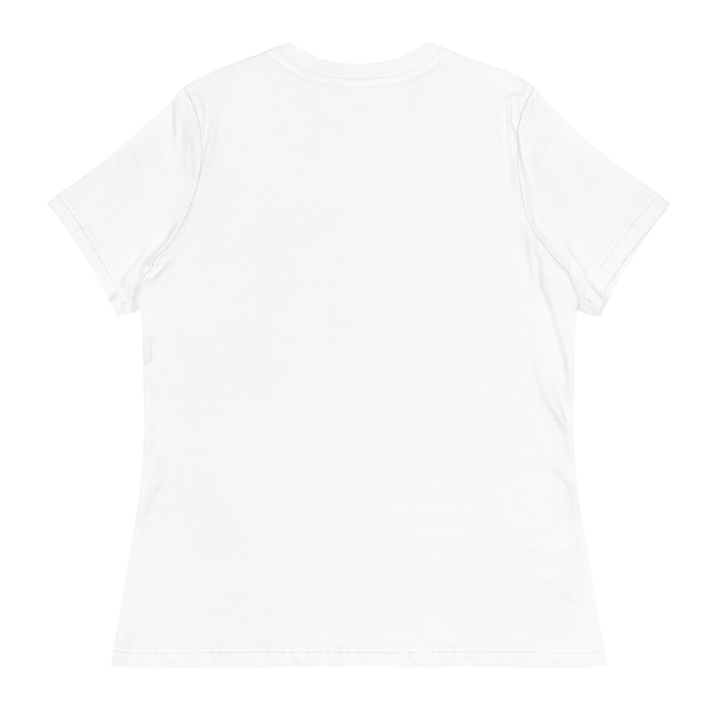 White women's tee with the full Snowman Golf graphic, back view