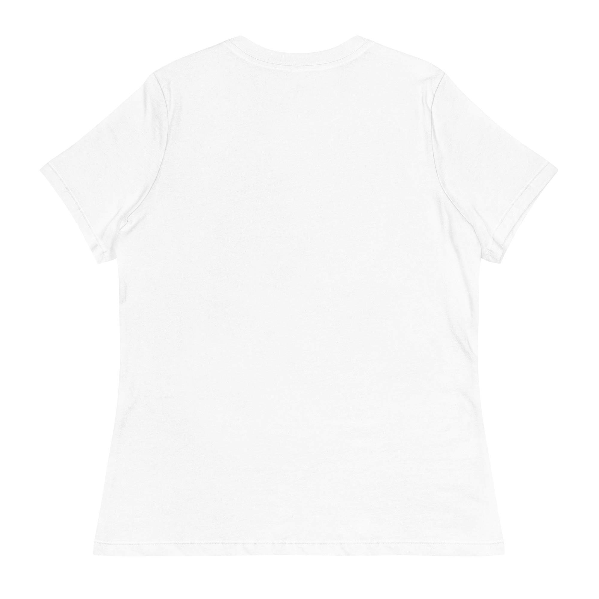 White women's tee with the full Snowman Golf graphic, back view