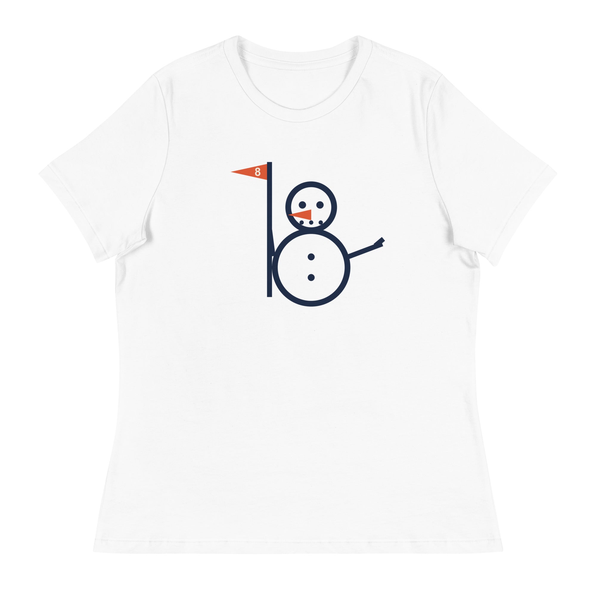 White women's tee with the full Snowman Golf graphic